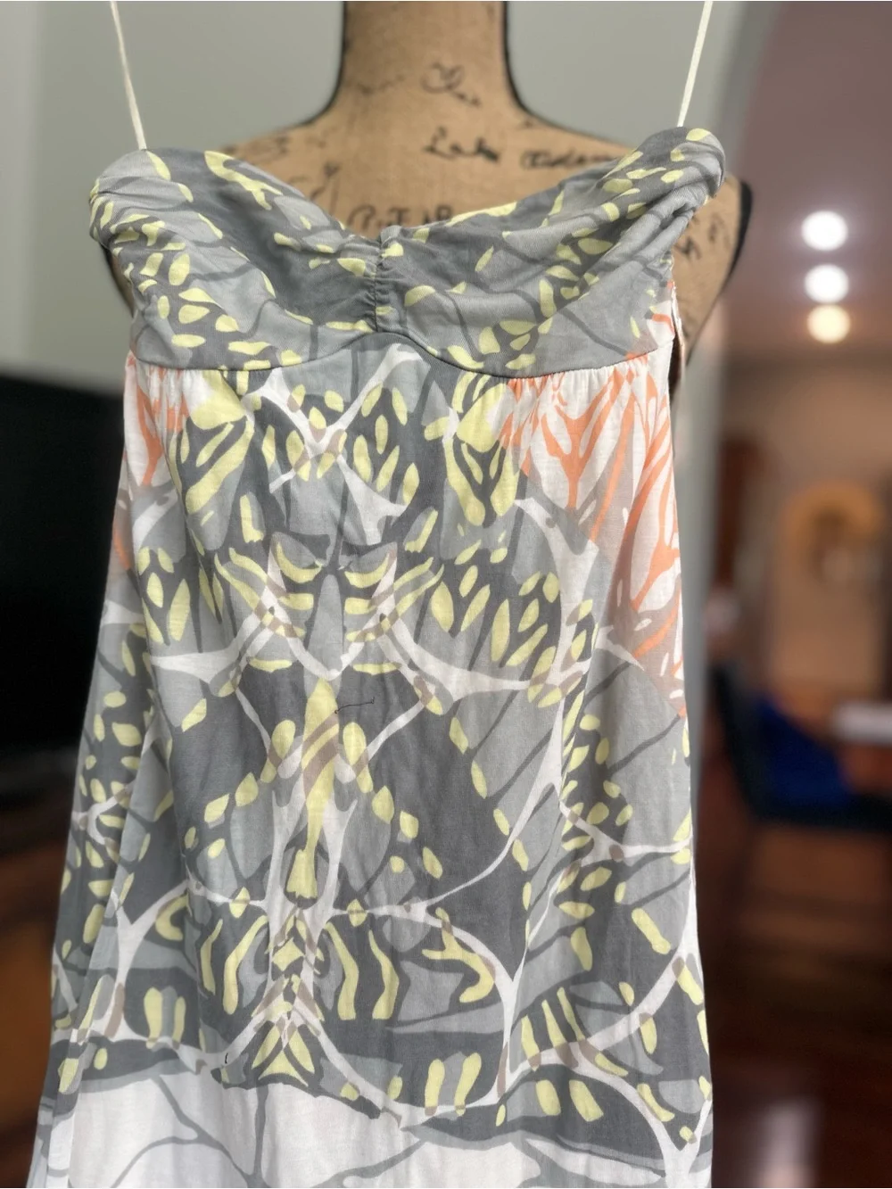 Free People Strapless Gray Dress with Yellow & Peach Accents 🆕